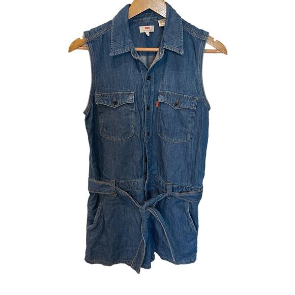 Vintage Levi’s Denim Romper Women XS Blue Orange Tab Retro 70’s Rare Western - Picture 1 of 10